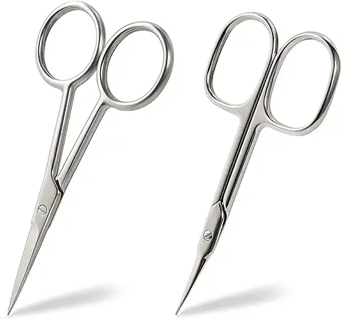 BEZOX Tijeras para el Cuidado de las Cejas y Tijeras para Barba BEZOX (paquete de 2), Tijeras para Cortar pelo de Bigote y Nariz, Tijera para Cutícul  