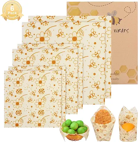BHY Envoltorio Cera De Abeja, 6Pcs Envoltorios para Alimentos Reutilizable Envolver Eco-Friendly Mantiene Comida Fresco para Sándwich, Bocadillos, Frutas (2 Pequeño / 2Mediano / 2 Grande)  