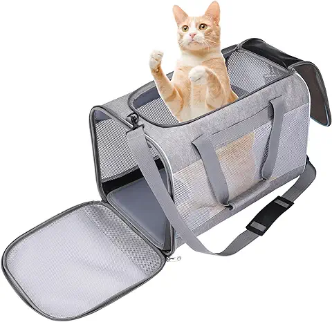 Bibykivn Transportín Gato Perro, Plegable Transportín Perro Pequeño, Portador de Viaje con Correa de Hombro Ajustable para Mascotas en Coches, Aviones o Trenes (Gris)  