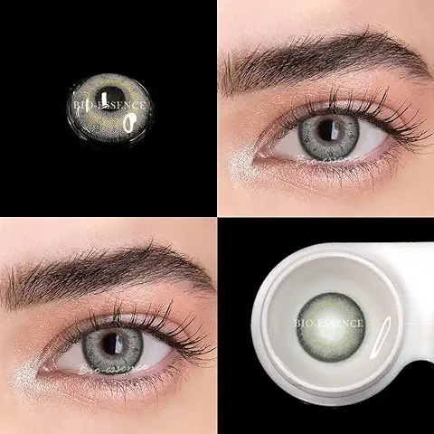 BIO-ESSENCE Pack Lentillas de Hidrogel Blandas 1 par Lentes de Contacto Color gris sin Graduación. Duración: 12 Meses. De Regalo Estuche y 10ml de Solución. Color AngelTouch Gris  