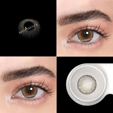 BIO-ESSENCE Pack Lentillas de Hidrogel Blandas 1 par Lentes de Contacto Color Marrón sin Graduación. Duración: 12 Meses. De Regalo Estuche y 10ml de Solución única. Color Gris  