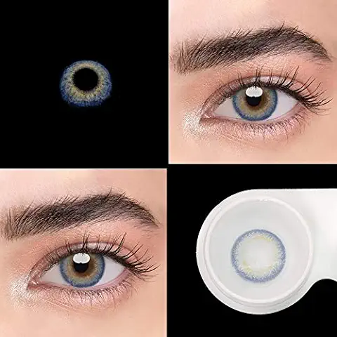 BIO-ESSENCE Pack Lentillas de Hidrogel Blandas 1 par Lentes de Contacto de Color Natural sin Graduación. Duración: 12 Meses. Con Estuche Contenedor (AZUL CARIBE)  