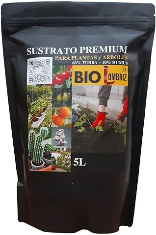 BIO Lombriz 5L. SUSTRATO Universal Premium a Base de Tierra para Plantas con 40% Humus DE LOMBRIZ Puro+ 60% TURBA Plantas para Plantas DE Interior Y Exterior en Jardines, Macetas y Huertos Urbanos.  