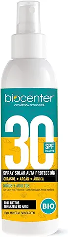BIOCENTER Crema Solar Natural SPF30 - Spray de alta Protección - Bio, Ecológica y Vegana  