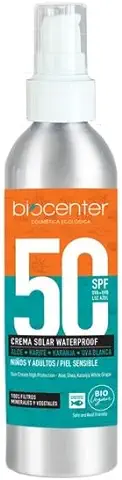 BIOCENTER Crema Solar Natural SPF50 Envase de Aluminio Ecofriendly - para Adultos y Niños - Ecológica, Vegana  