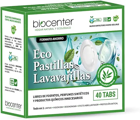 BIOCENTER - Pastillas Ecológicas para Lavavajillas - 40 Tabletas Zero Waste  