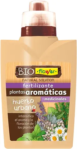 Bioflower Fertilizante Líquido para Plantas Medicinales y Aromáticas | Enriquecido con Algas | Potencia Aroma y Floración | Apto para Lavanda, Menta, Salvia, 10x6.2x19 cm, Abono Líquido  