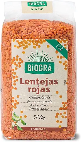 BIOGRÁ - Lentejas Rojas, de Agricultura Ecológica Cultivadas de Forma Consciente en un Clima Mediterráneo, Fuente de Fibra, Alto Contenido en Proteínas, 500g  