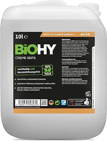 BiOHY Crema de Jabon (Bidón de 10 Litros) | Suave, Hidratante e Inodoro Jabón de Manos del Sector Vegetal | LIBRE DE FOSFATOS Sin Perfume ni Colorantes (Creme Seife)  