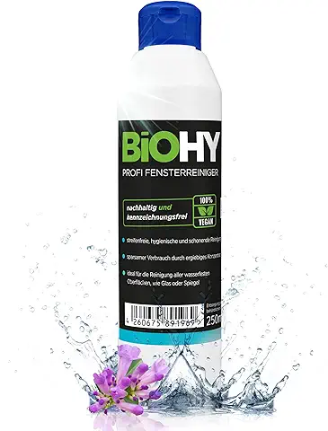 BiOHY Limpiacristales profesional (1 botella de 250ml) | Limpiador concentrado de vidrios, para de ventanas | Limpieza optima de vidrios, ventanas y espejos (Fensterreiniger)