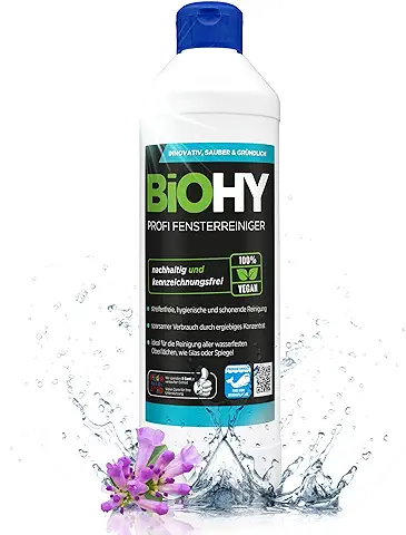 BiOHY Limpiacristales profesional (1 botella de 500ml) | Limpiador concentrado de vidrios, para de ventanas | Limpieza optima de vidrios, ventanas y espejos (Fensterreiniger)