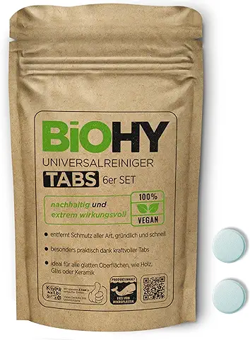 BIOHY Pastillas de Limpiador Universal (Juego de 6) | Tabletas Multiusos para Disolver | Libre de Microplásticos | Limpiadores de Cocina y Baño| Elimina la Cal y la Suciedad (Universal Tabs)  