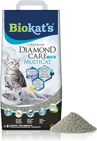 Biokat's Diamond Care MultiCat Fresh, con Fragancia - Arena fina con Carbón Activo para Hogares en los que Viven Varios Gatos 1 saco (1 x 8 l)  