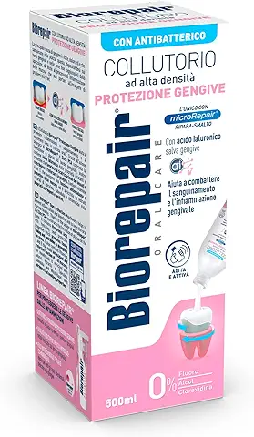 Biorepair, Enjuague Bucal de alta Densidad, Protección de las Encías, con ácido Hialurónico y zinc Antibacteriano Ayuda a Prevenir el Sangrado de las Encías, sin Flúor, Alcohol y Clorhexidina, 500 ml  