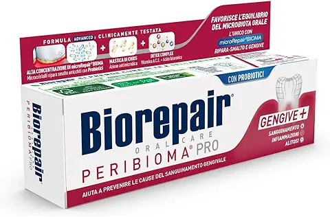 Biorepair, Pasta Dentífrica Peribioma Pro Gengive+, Paquete de 75 ml, para una Microbiota oral Normal, Previene Sangrado, Periodontitis y Parimplantitis, Protege de la Placa de las Encías  