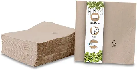 BIOZOYG Servilletas Orgánicas Ecológicas de Papel Reciclado I Servilletas de Papel 33 x 33 cm I 100 Piezas de Servilletas sin Blanquear, Biodegradables, Compostables  