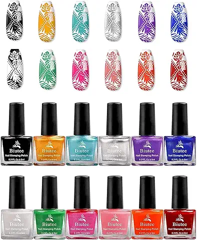 Biutee Esmalte Stamping 12 Colores Pintauñas para Placas de Estampación,6ml  