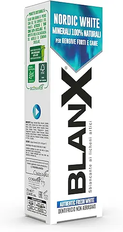 BlanX, Pasta de Dientes Nordic White, Blanqueador Antimanchas con Minearli Nórdicos 100% Natural, Acción Calmante, Blanqueador y Regenerador, Frescor Instantáneo, Formato 75 ml, 1 Paquete  
