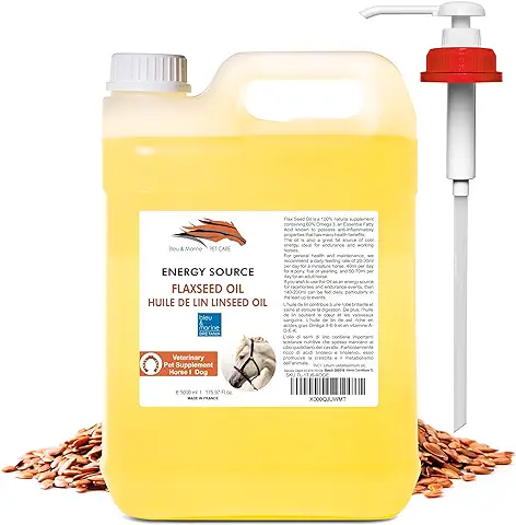 Bleu & Marine BRETANIA - Aceite de Linaza 5L | Energizante Natural | Mejora Pelo y Piel Animal | Soporte Producción Leche Yeguas | Crecimiento Saludable Potros | Rico en Omega 3, Tamaño 5L.  