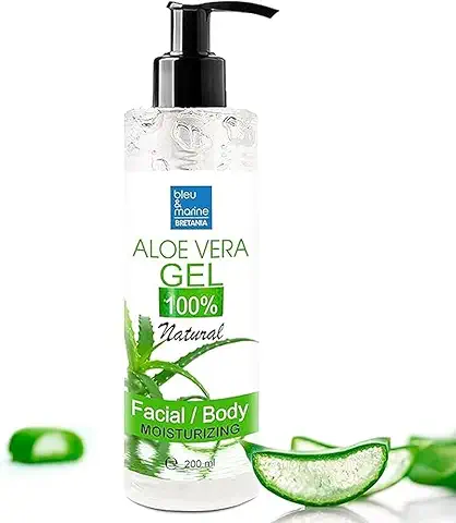 Bleu & Marine Bretania - Gel Aloe Vera 100% Natural 200ml | Regenerador Piel y Cabello | Absorción Rápida | Aroma Fresco | Apto Todas Pieles | Orgánico, Clear (1 Pack)  