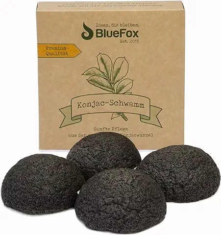 BlueFox Set de 4 Esponjas Konjac de Carbón Activo de Bambú, Limpieza Facial para Impurezas y piel Mixta, Cuidado Facial, Maquillaje Ecológico, Exfoliante de la Piel, Poros Puros, Esponja de  