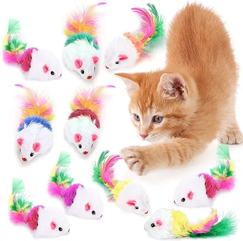 Bobury 10pcs Ratón en Forma de Colores Pluma Cola Decoración Juguetes para Gatos al Azar  