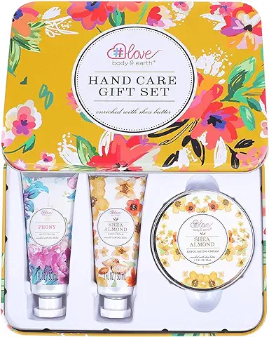 BODY & EARTH # LOVE Crema de Manos con Manteca de Karité, Set de Regalo para Manos Tamaño Conveniente Loción de Manos para Mujeres Regalo para Navidad  