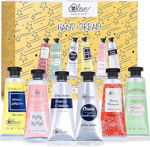 BODY & EARTH # LOVE Juego de Crema de Manos Juego de Loción de Manos para Regalo de Mujer, 6pcs Regalo para Manos Reparación Crema para Manos Secas, Regalo para Cumpleaños Regalo para Navidad  