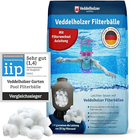 Bolas de Filtro de Piscina de Veddelholzer El Material más Ligero para el Mejor Rendimiento Sustituye la Arena de Filtro de 25 kg Arena de Cuarzo de Alemania Limpiador de Piscinas Sistema de Filtro  