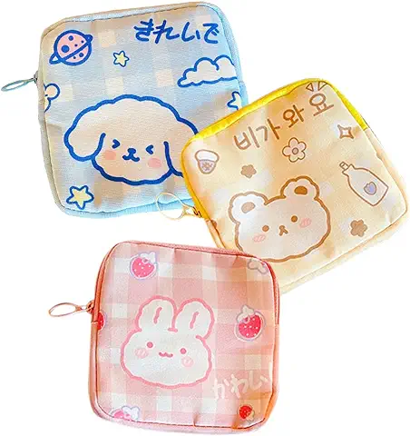 Bolsa Almacenamiento Sanitarias TAIZER 3pcs Bolsa Menstrual Bolsa Período Niñas Tampones Bolsa Organizador Servilletas Copa Menstrual Toallitas Lápiz Labial Llaves Recoger Bolsas 12x12X1.5cm  
