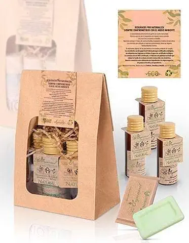 Bolsa con Cosmética Natural y Ecológica (Gel, Champú, Bodymilk y Pastilla Jabón) con Te Verde Lemongrass  