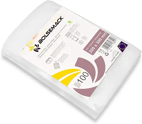 Bolsa Gofrada Envasado al Vacio 200x300 mm. (100 Unidades) para Todo Tipo de Envasadora Doméstica, Libre de BPA.  