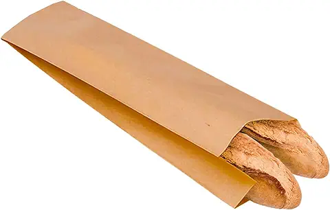 Bolsa pan para una Barra y dos Barras. 100 Bolsas Papel Kraft Marron para Panes Panaderia Baguette Bolleria Pasteleria. Largo 55cm (2 BARRAS 55x12 +6)  