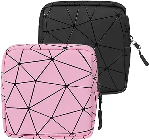 Bolsa para Guardar Compresas, 2 Piezas Bolsa de Almacenamiento para Servilletas Sanitarias Periodos, Bolsas Toallas Sanitarias, Femenina Menstruación Primer Período Bolsas, Negro+Rosa  
