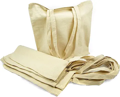 Bolsa Tela 100% Algodón Biodegradable,Lavable,Reutilizable-Asas Largas de 75 cm. Para Ropa,Manualidades,Alimentos,Verduras, ir de Compras y para uso Diario,Medidas 38x42cm,Densidad 145gr/m2,Natural  