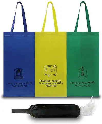 Bolsas Cubos de Basura Reciclaje. No Ocupa Espacio. Compartimentos para Reciclar Basura en su Contenedor de Color. Incluye una Bolsa de Reciclaje para Almacenar Bolsas de Plástico.  