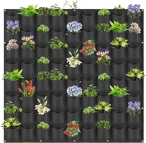 Bolsas para Plantas Colgantes de Pared con 72 Bolsillos,Plantación Vertical de Pagoda Jardin Vertical,Decoración de Jardín,Bolsa Ecológica de Jardinería,Maceta Interior Y Exterior  