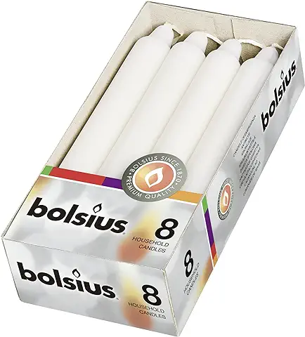 Bolsius Velas de Varilla Lisas, Color Blanco, Juego de 8 Unidades en Cartón, Velas Decorativas para el Hogar, Duración de la Combustión: 6 Horas, sin Perfumar, Protección de Plantas Natural, 18 x 2 cm  