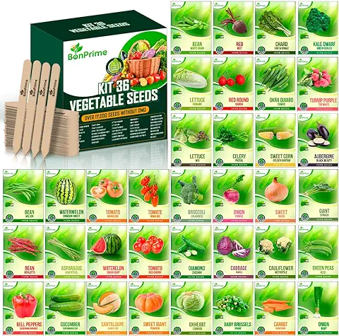 BonPrime Kit de 36 Semillas de Vegetales, Semillas 100% Ecologicas y Organicas, Cultiva tu Propio Huerto Hurbano, Mezcla de Semillas para Huerto Ecologico en Casa  