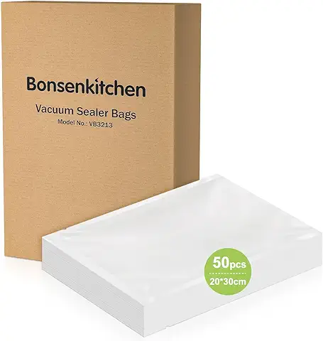 Bonsenkitchen Bolsas Vacio Alimentos, 50 Bolsas 20x30 cm Bolsas Vacio para Envasadora al Vacío - Bolsas de Vacío Gofradas para Conservación y Cocción Sous Vide & Boilable  