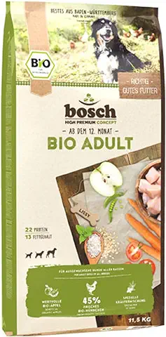 Bosch HPC BIO Adulto Pollo y Manzana Alimento para Perros Adultos de Todas las Razas 100 % Materias Primas Agrícolas Procedentes de la Agricultura Ecológica Probada, 11.5 kg  