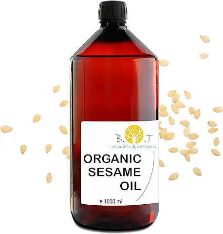 B.O.T Cosmetic & Wellness - Aceite de Sésamo Orgánico 100% Puro | Hidratante y Antienvejecimiento | Reafirmante Corporal | Cuidado del Cabello | Aceite de Masaje Ayurveda 1000 ml  