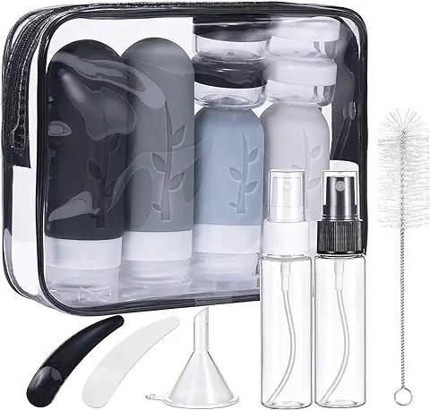 Botellas de Viaje Silicona 16 Pack, Mezzar Juego de Botes Viaje Rellenables, Kit Viaje Avion Botellas Viaje para Gel, Champús, Lociones y Líquido, Sin BPA (Negro)  