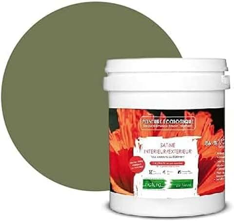 BOX DECO COULEURS Pintura Natural Ecológica Interior Exterior con Aspecto Satinado Natura – 1 l/13 m² [Clase Energética A+], Verde Caqui  