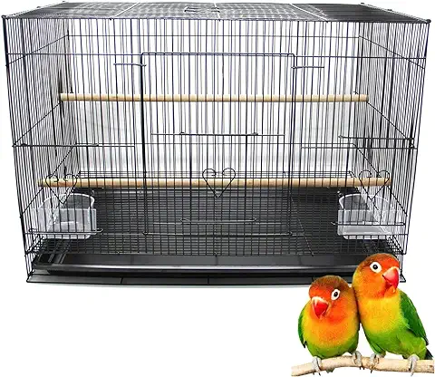BPS Jaula Loro Metal para Pájaros Pajarera Periquito Canarios Jaula Grande con Comedero Bebedero Saltador 60x39.5x40cm Negro BPS-12034  