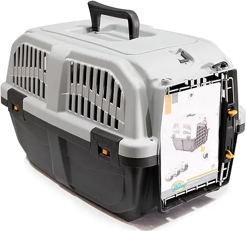 BPS (R) Transportín Plástico para Perros y Gatos Mascota Caja de Transporte IATA 3 Tamaños para Elegir Color Gris/Gris Oscuro 60 * 40 * 39cm Tamaño L BPS-4142  