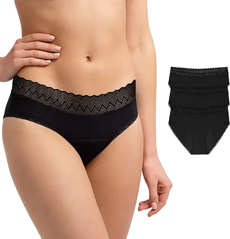 Bragas Menstruales Negras Ecológicas - Bragas de Mujer de Protección Absorbente y Lavable - Ropa Interior Mujer Ecológica para el Periodo con 4 Capas anti Pérdidas para la Menstruacion  