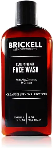 Brickell Men’s Gel Limpiador Facial Clarificante para Hombres, Limpiador Facial Diario en Espuma Natural y Orgánico Formulado con Geranio, Coco y Aloe, 237 ml  