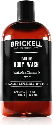 Brickell Men's Gel de Ducha Vigorizante para Hombres, Gel de Ducha de Limpieza Profunda Natural y Orgánico con Aloe, Glicerina y Jojoba, Sin Sulfatos, Perfumado (Lima Limón, 473 ml)  