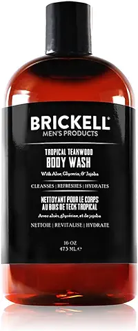 Brickell Men's Gel de Ducha Vigorizante para Hombres, gel de Ducha de Limpieza Profunda Natural y Orgánico con Aloe, Glicerina y Jojoba, sin Sulfatos, Perfumado (madera de teca Tropical, 473 ml)  